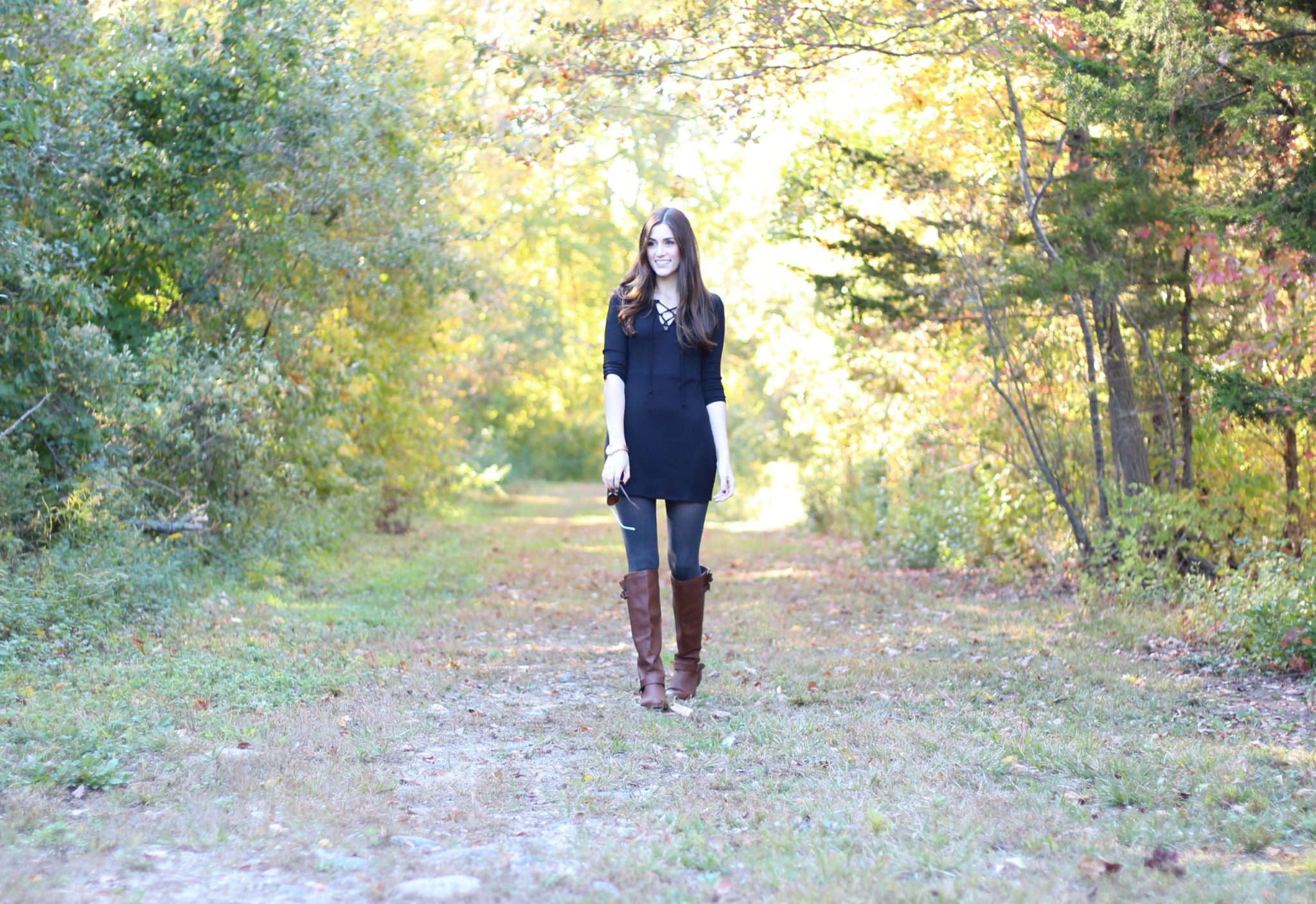 Fall Style Ribbed Lace Up Dress | A Walk in The Woods | But First, Coffee blog