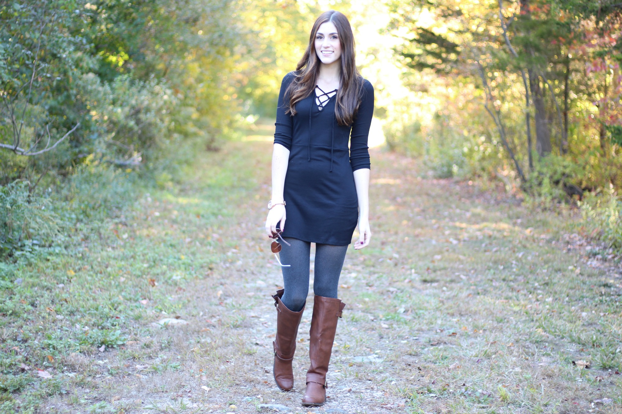 Fall Style Ribbed Lace Up Dress | A Walk in The Woods | But First, Coffee blog