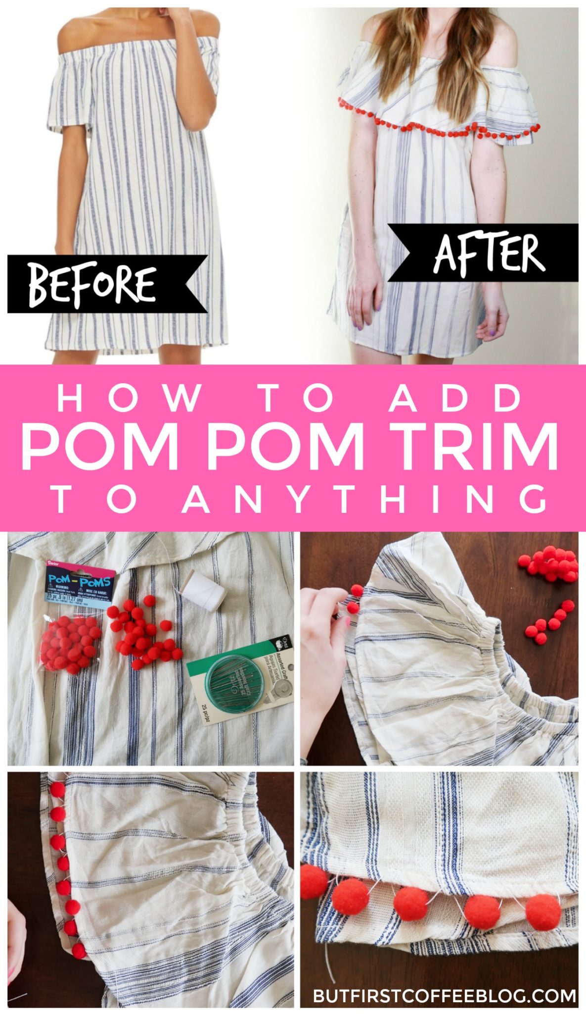 DIY Pom Pom Trim Dress | How to make a pompom trim