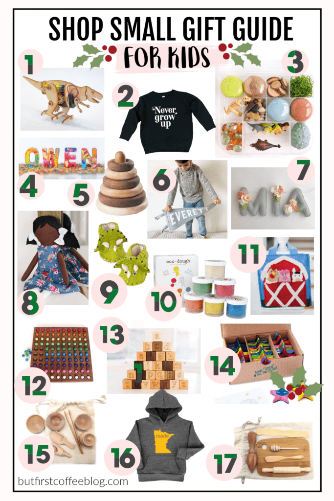 Gift guide for kids featuring all small US businesses, shops, and artisans!