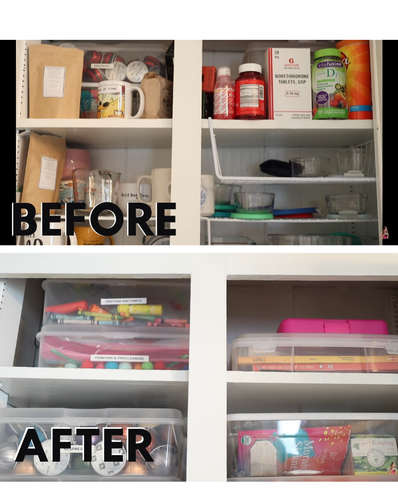 kitchen cabinet declutter before and after